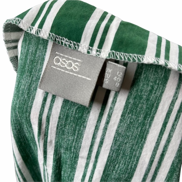 Asos 100% Cotton Green and White Striped Faux Wrap Midi Dress - Picture 6 of 6